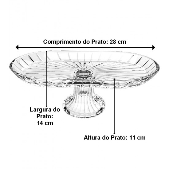 Prato Oval Com Pé 28cm Comprimento Por 14cm De Largura Em Vidro